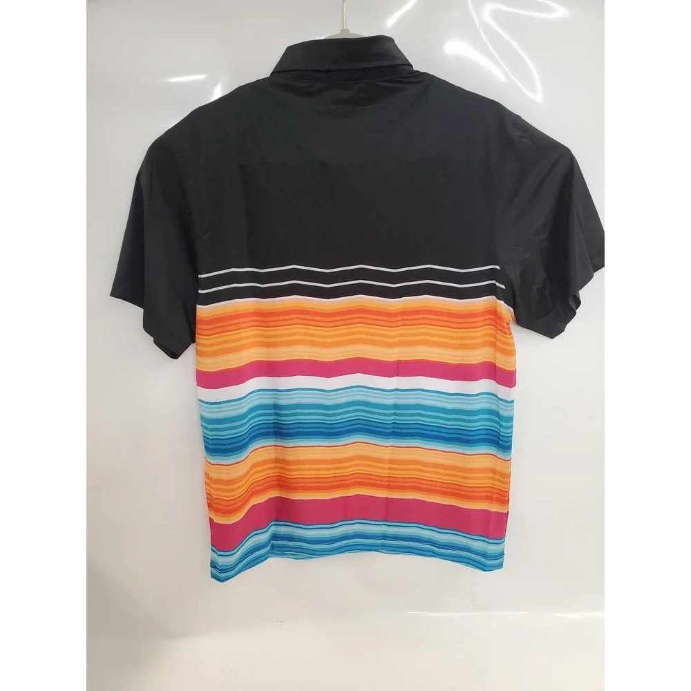 Raised by Coyotes Polo Shirt Mens Small Black Multicolor Stripe Golf Performance - Picture 4 of 7